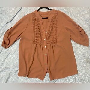 SHEIN Terracotta Lace Accent Blouse